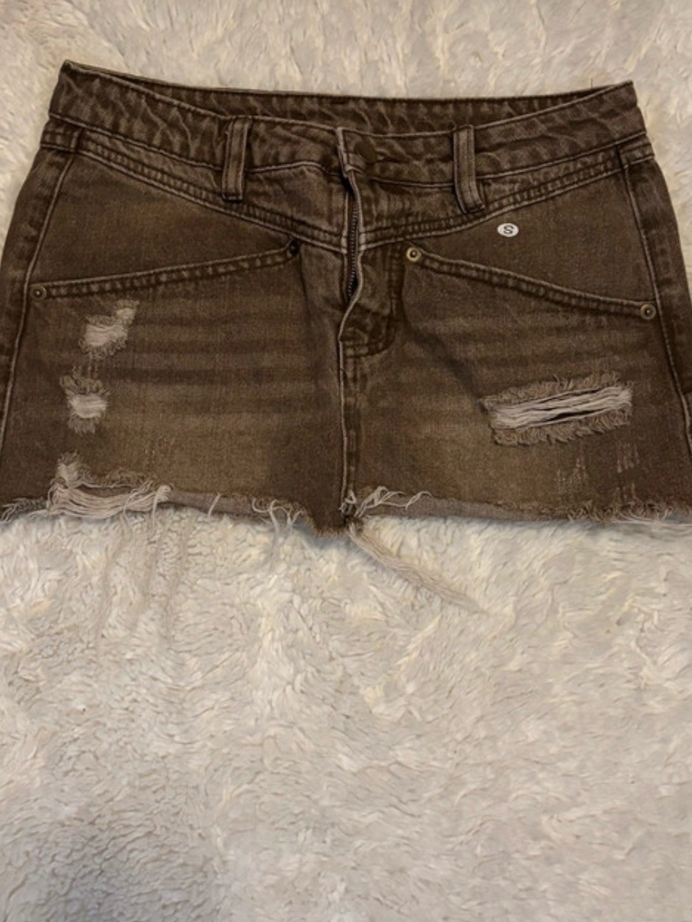 Windsor Brown Distressed Denim Mini Skirt